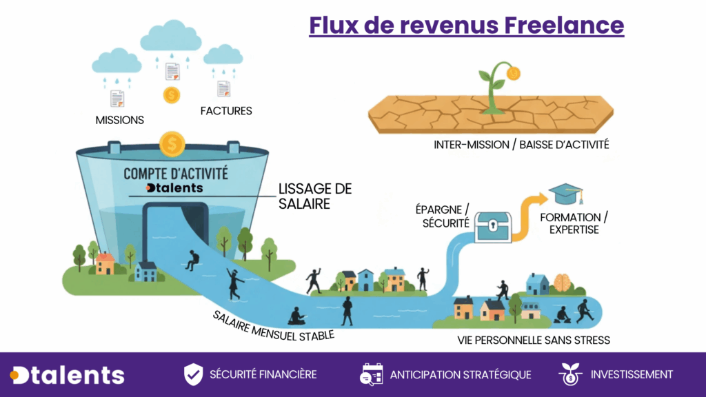 dtalents vous présente le flux de revenus freelance pour anticiper les baisses d'activité en portage salarial
