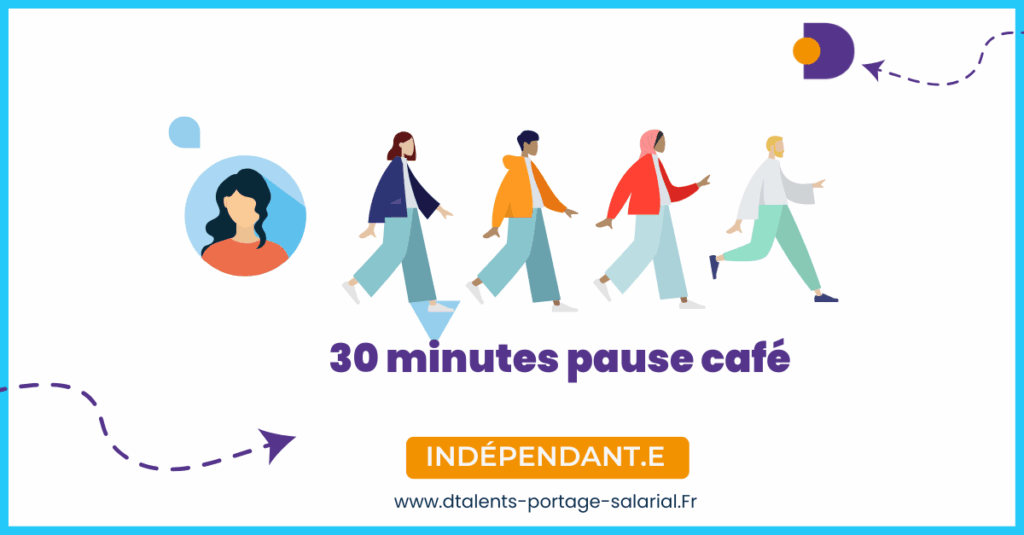 Réunion en ligne 30min Pause Café entre indépendants et l'équipe Dtalents pour le réseautage et l'entraide.